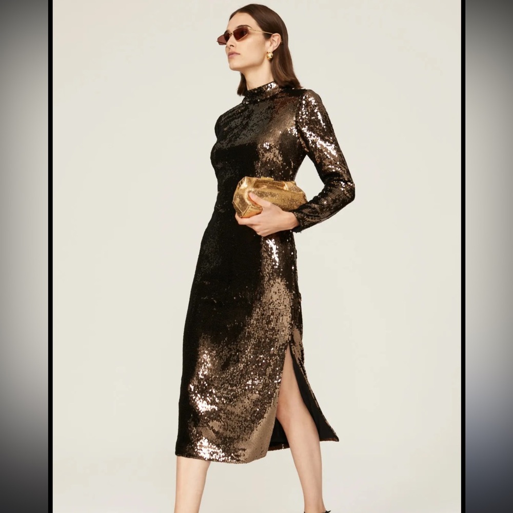 Ted Baker Brown Sequin Long Sleeve Dress Size 1/US 4